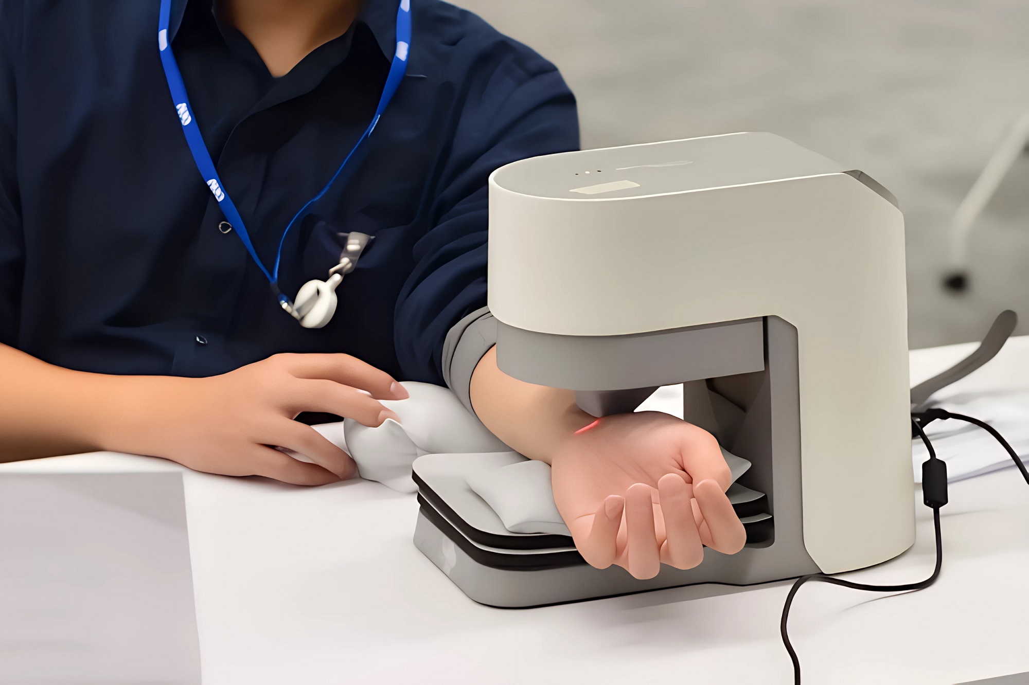 友達耘康中醫數位化檢測解決方案之脈象檢測系統採用高靈敏多點式壓力感測器，可真實還原「寸、關、尺」三部脈象量測結果